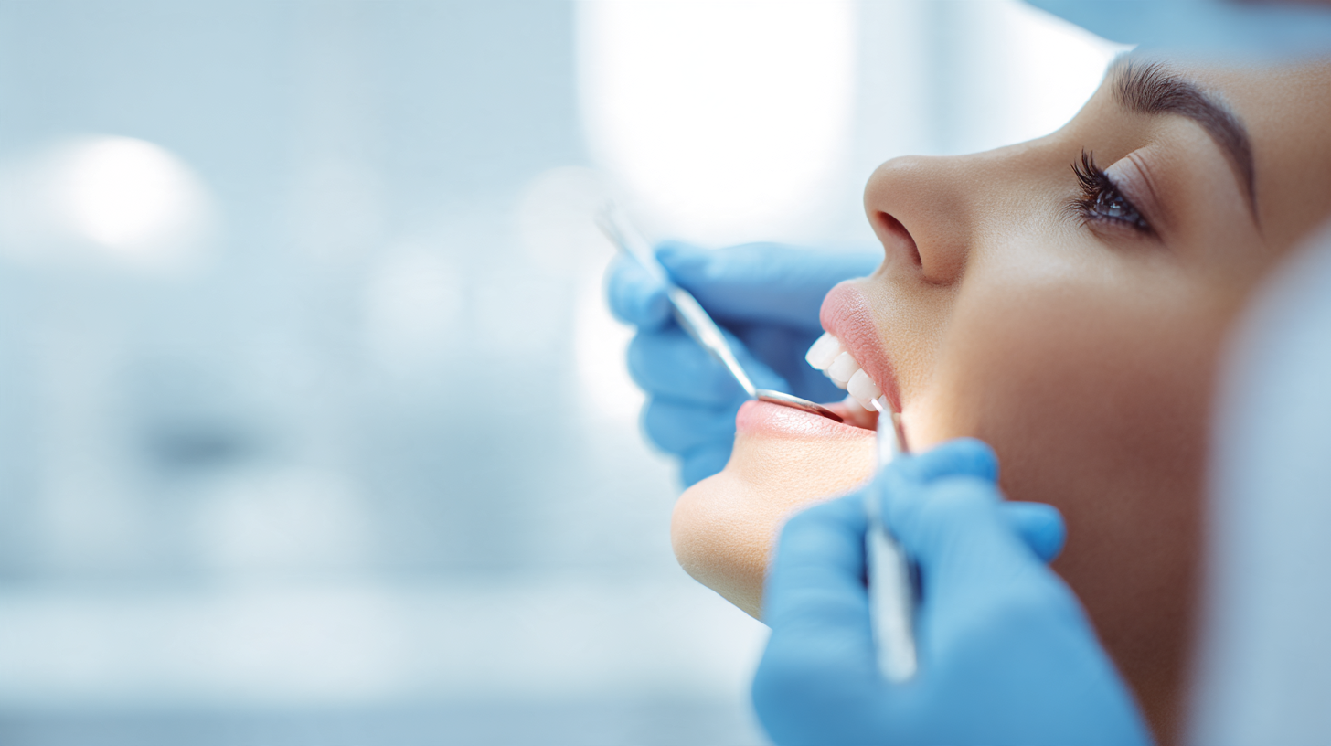 Dentist performing a dental exam with mirror and probe to check for All-on-4 implant problems and early signs of failure